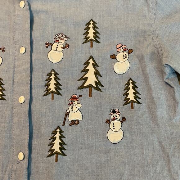 Falls Creek Vintage Christmas Snowman Button Down Size Small - Picture 3 of 6